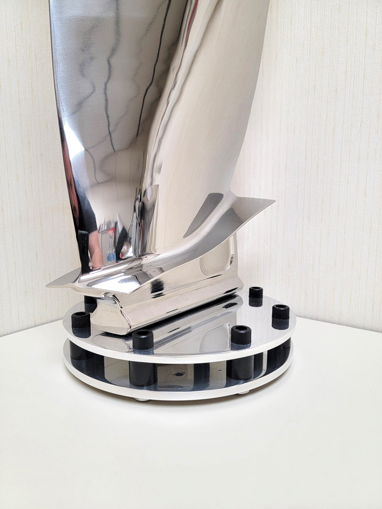 Boeing 747 Polished Pratt & Whitney PW4000 Jet Engine Blade Statue with intricate double base. Free Shipping.