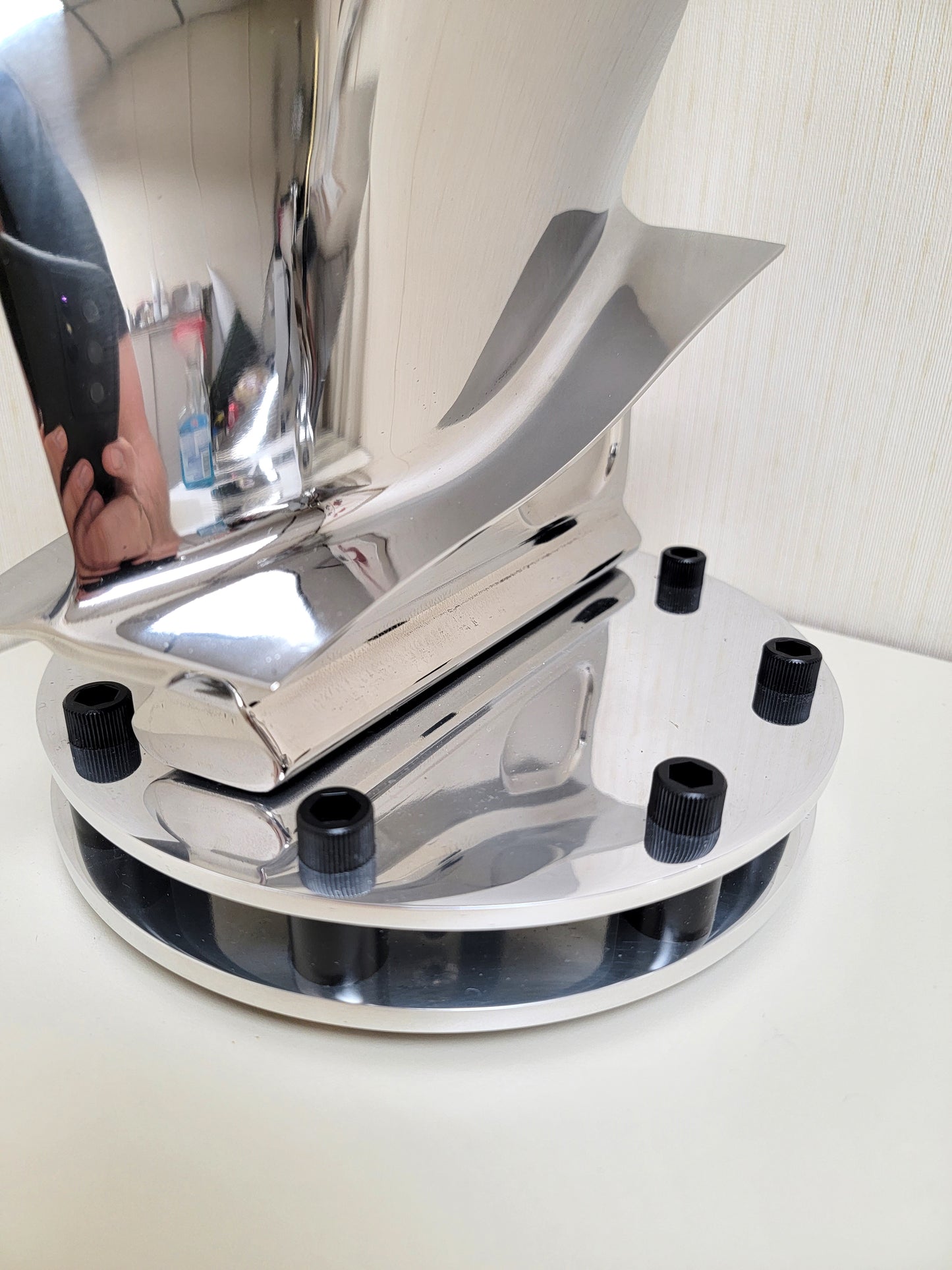 Boeing 747 Polished Pratt & Whitney PW4000 Jet Engine Blade Statue with intricate double base. Free Shipping.