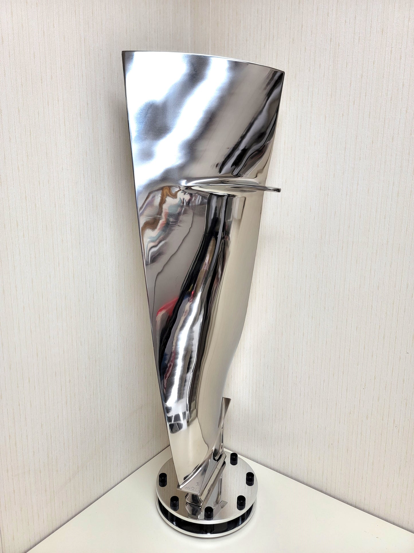 Boeing 747 Polished General Electric CF6 Jet Engine Blade Statue with intricate double base.