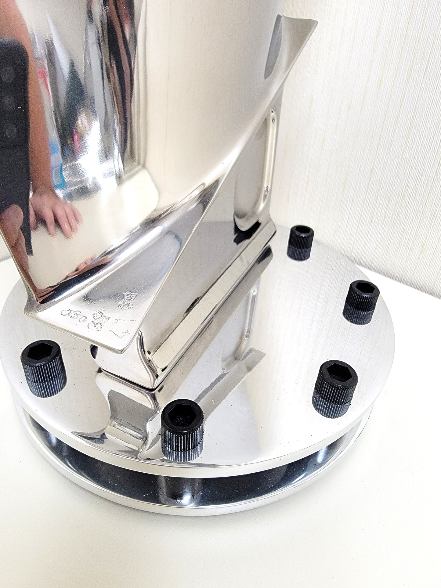 Boeing 747 Polished General Electric CF6 Jet Engine Blade Statue with intricate double base.