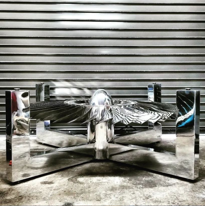 Side view of a stage 2 fan table without glass.