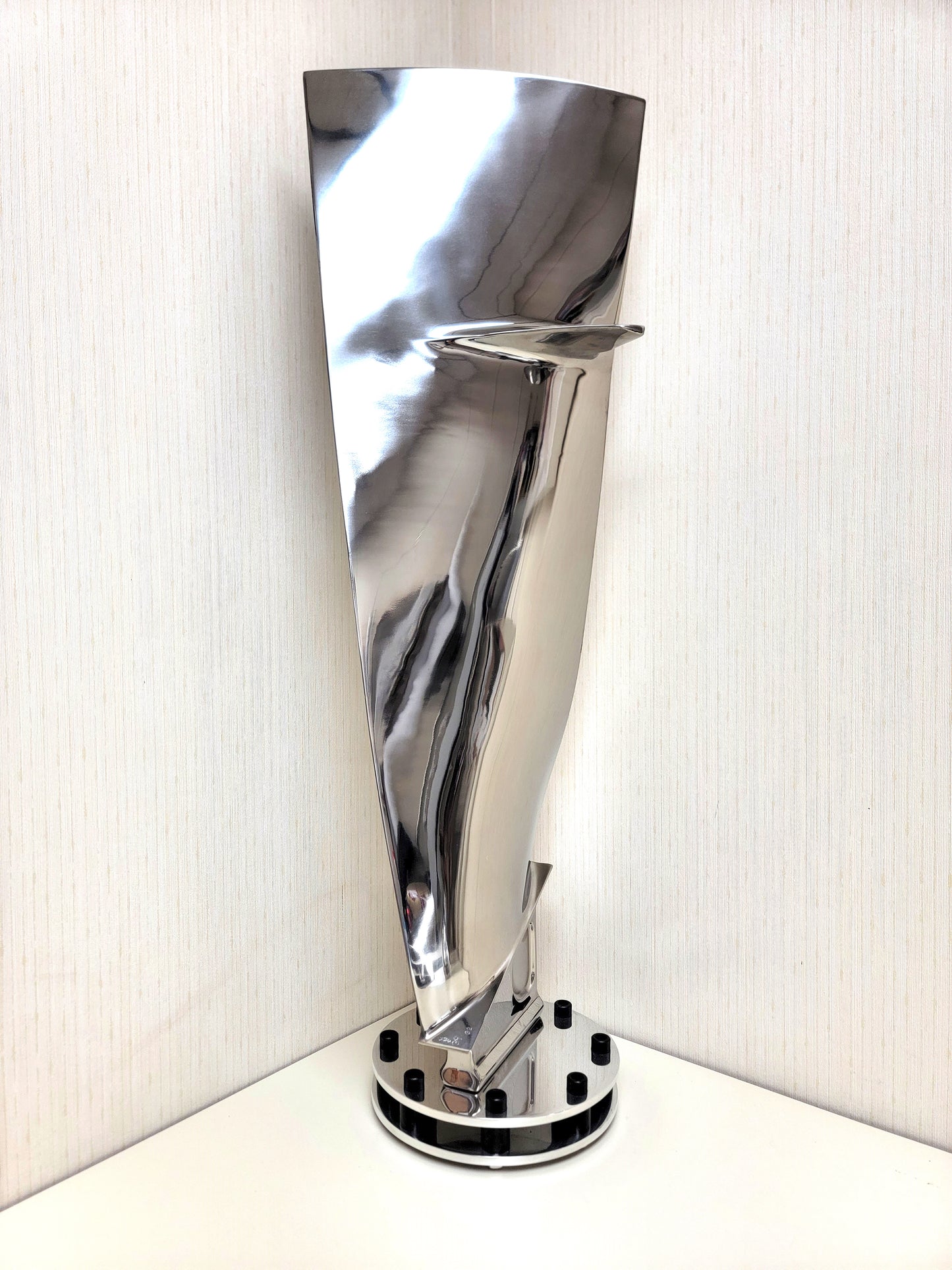 Boeing 747 Polished General Electric CF6 Jet Engine Blade Statue with intricate double base.